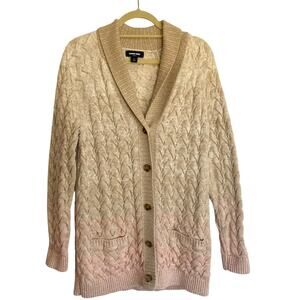 Lands' End Drifter Chunky Cable Knit Long Cardigan Womens L Heavy Fisherman Cozy